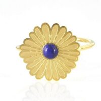 bague pour femme fleur acier pierre lapis lazuli