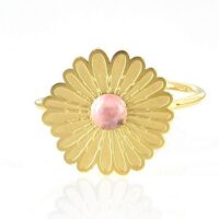 bague pour femme fleur acier pierre rhodonite