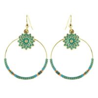 boucles d oreilles acier inoxydable cercle avec fleur gemme vert