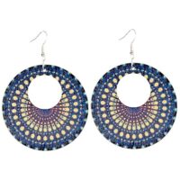 boucles d’oreilles fantaisie bois rond rosace couleur bleu