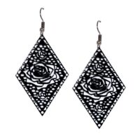 boucles d’oreilles fantaisie losange fleurs noir