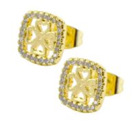 boucles d’oreilles femme carre avec trèfle diamants