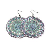 boucles d’oreilles bohème en bois rond violet et vert