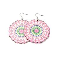 boucles d’oreilles bohème en bois rond rose