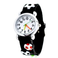 montre pour enfant bracelet ajoures de ballons de foot couleur noir